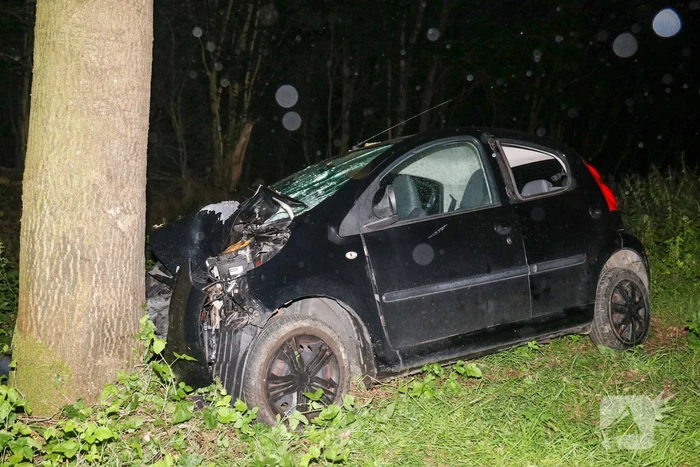 Auto zwaarbeschadigd na botsing tegen boom