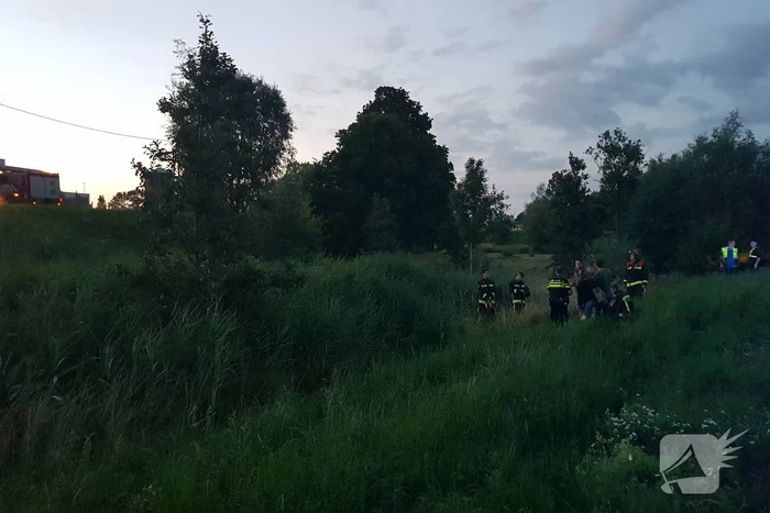 Bestelbus vliegt over de vangrail belandt in riet