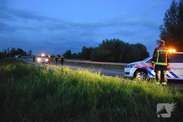 Bestelbus vliegt over de vangrail belandt in riet