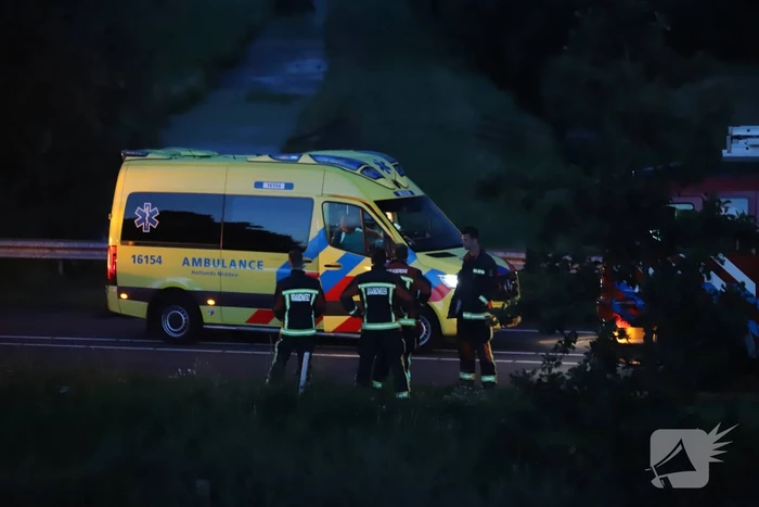 Bestelbus vliegt over de vangrail belandt in riet