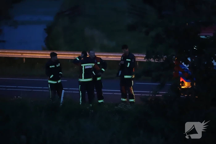 Bestelbus vliegt over de vangrail belandt in riet