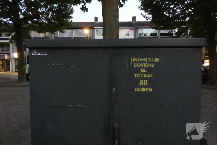 COVID19-overlijdensteksten op elektriciteitskasten geplaatst