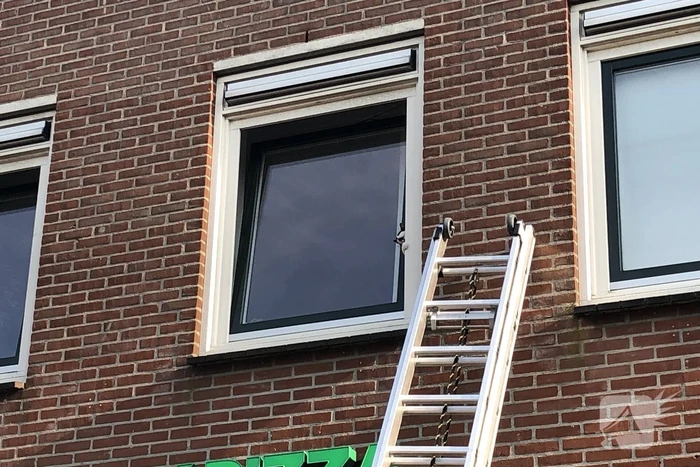 Kat vast tussen klapraam