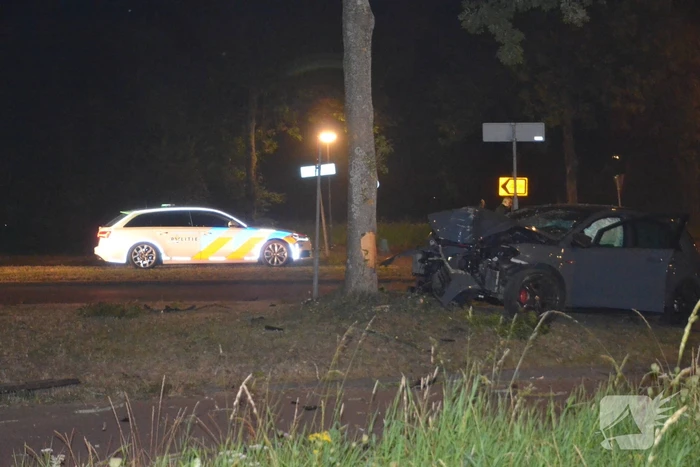 Automobilist botst frontaal met auto op boom