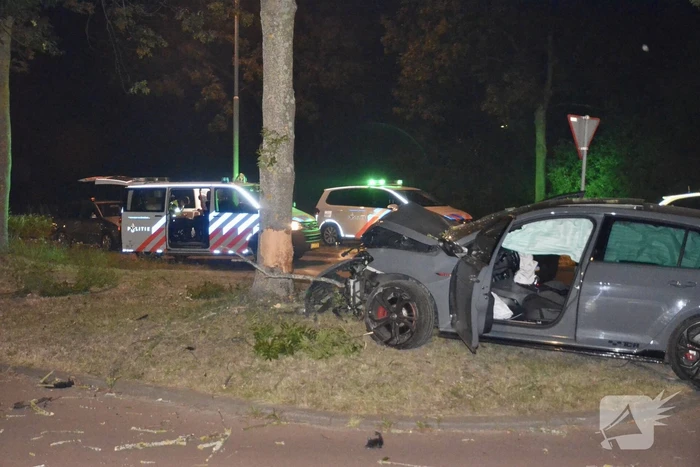 Automobilist botst frontaal met auto op boom