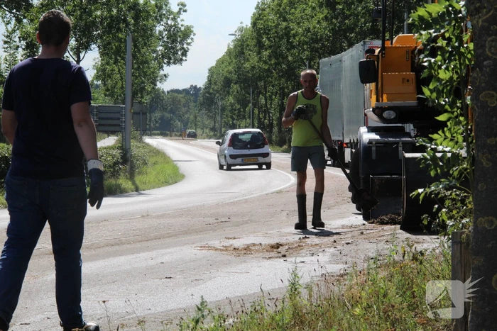 Vrachtwagen verliest lading met stront