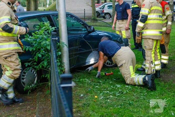 Auto ramt hekwerk hondenuitlaatplek