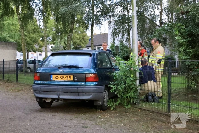 Auto ramt hekwerk hondenuitlaatplek