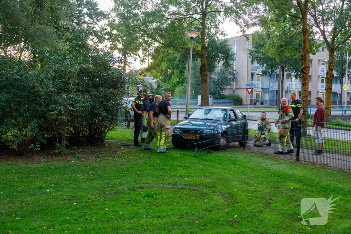 Auto ramt hekwerk hondenuitlaatplek