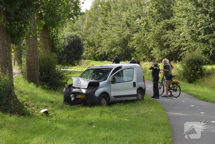 Bestelbus botst frontaal tegen boom