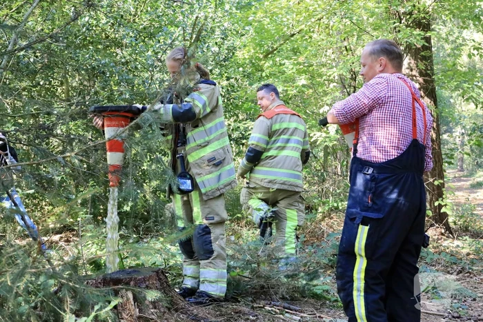 Brandweer blust brand met pionnen