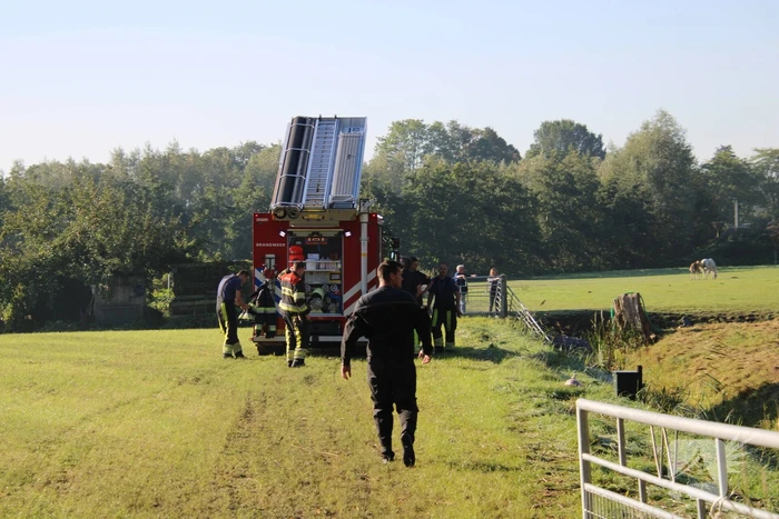 Paard belandt in sloot en zit vast