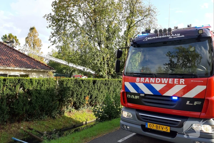 Brandweer bestrijdt brand in schoorsteen
