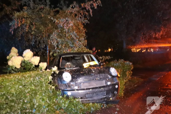 Auto rijdt heg in na botsing