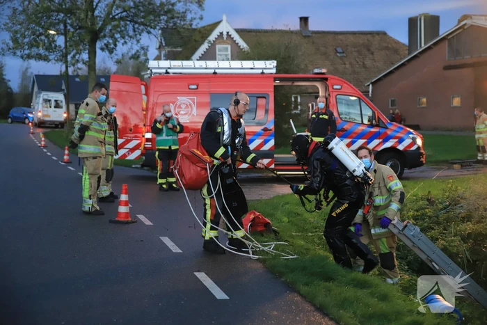 Automobiliste raakt van de weg belandt te water