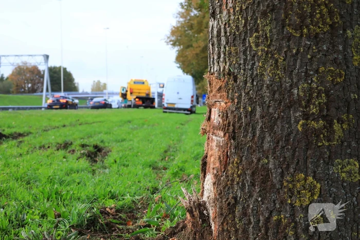 Bestuurder van bestelbus valt in slaap en schampt boom