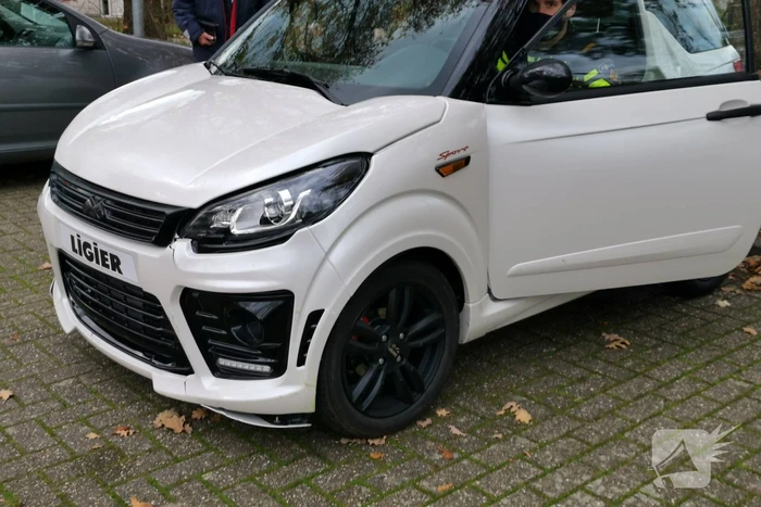 Brommobiel vliegt door het struikgewas