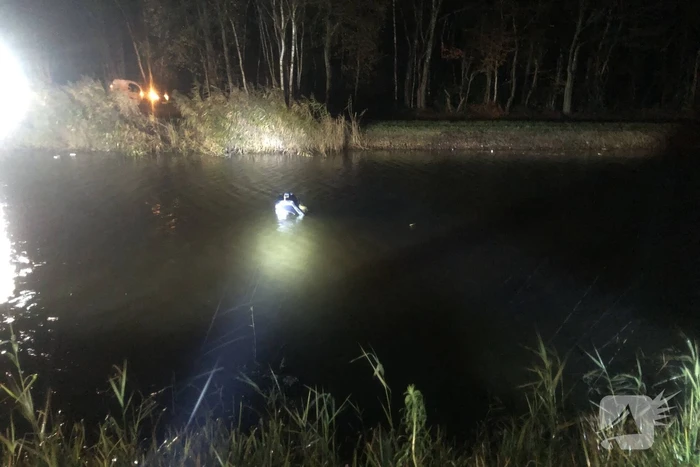 Auto vliegt uit de bocht belandt te water
