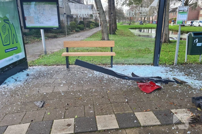 Auto en bushokje gesloopt