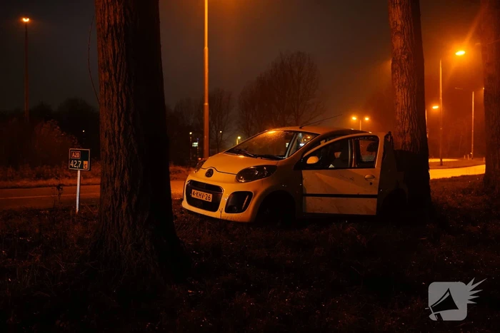 Auto achterstevoren tegen boom