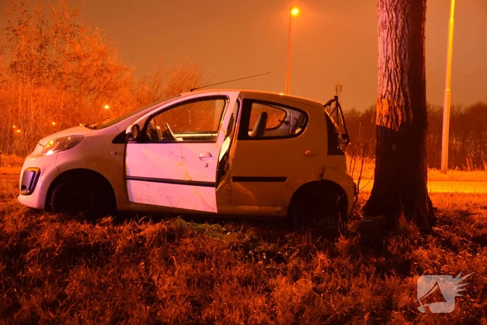 Auto achterstevoren tegen boom