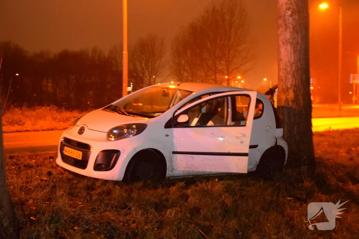 Auto achterstevoren tegen boom