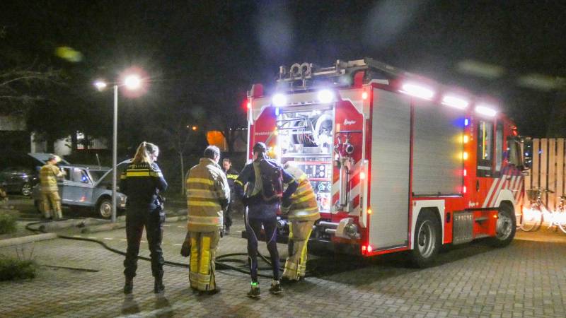 Lelijke eend staat te roken op parkeerplaats