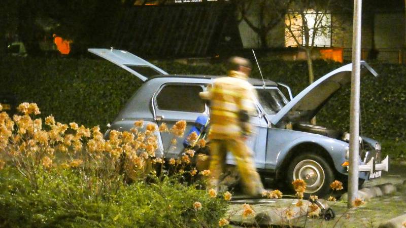 Lelijke eend staat te roken op parkeerplaats