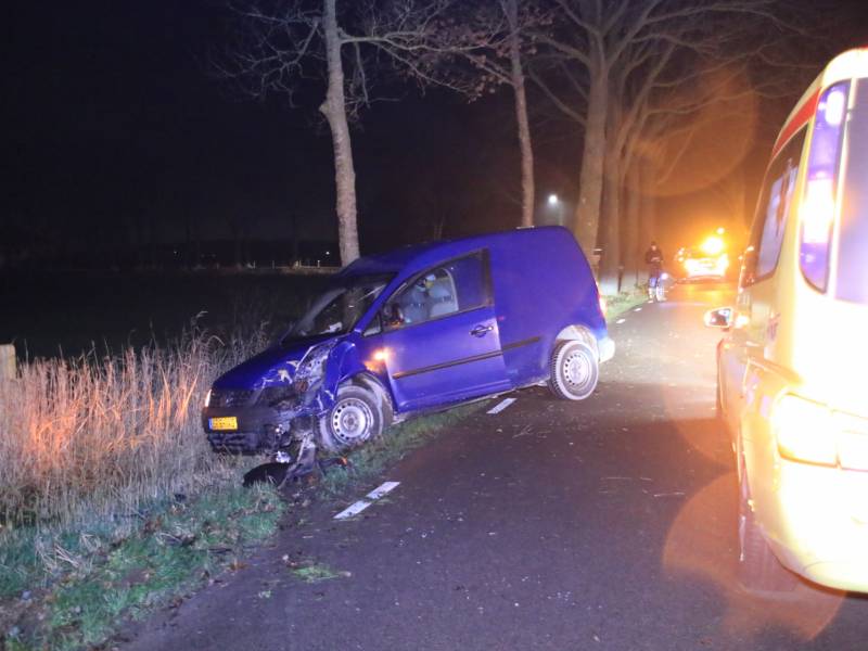 Bestelbus flink beschadigd na eenzijdige botsing tegen boom