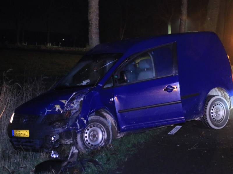 Bestelbus flink beschadigd na eenzijdige botsing tegen boom