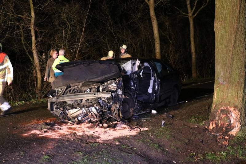 Bestuurder bekneld na botsing op boom