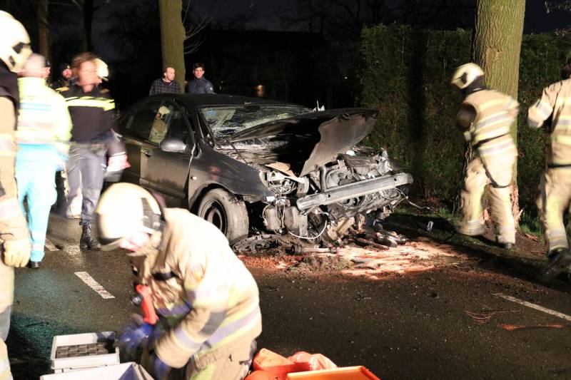 Bestuurder bekneld na botsing op boom