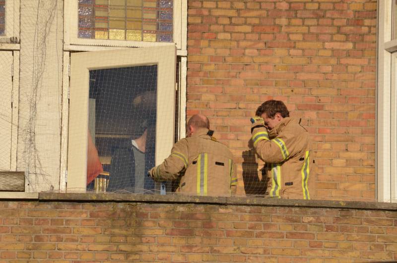 Duif door brandweer uit een net gehaald