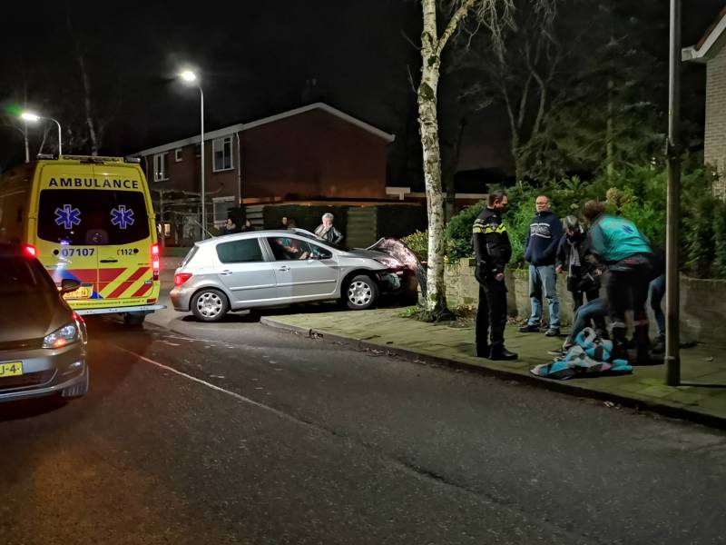 Automobilist eindigt tegen tuinmuur