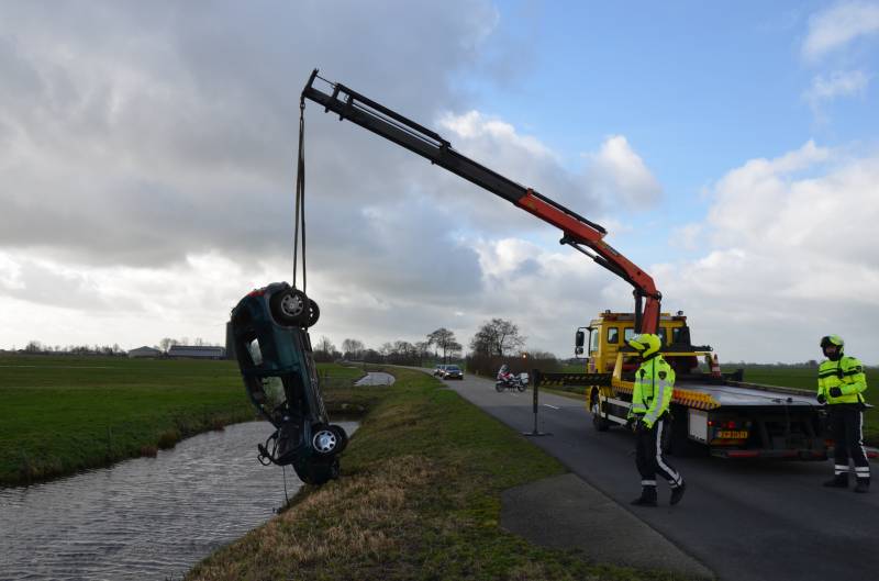 Auto slaat over de kop en raakt te water