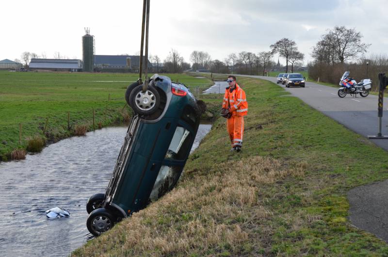 Auto slaat over de kop en raakt te water