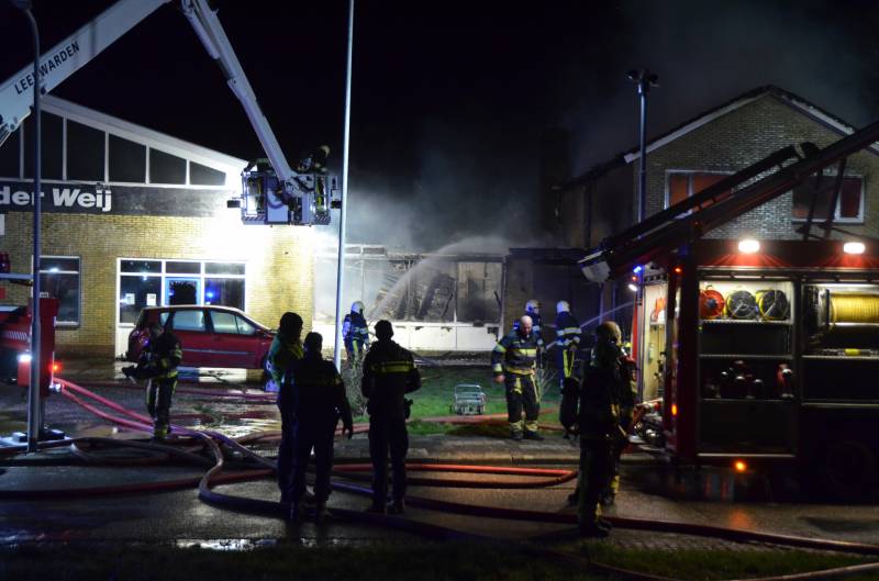 Bedrijfspand met woonhuis gaan in vlammen op