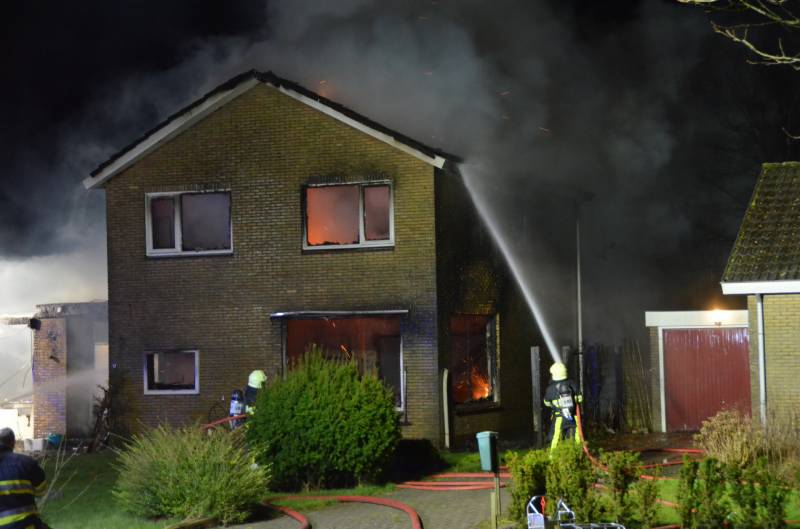 Bedrijfspand met woonhuis gaan in vlammen op