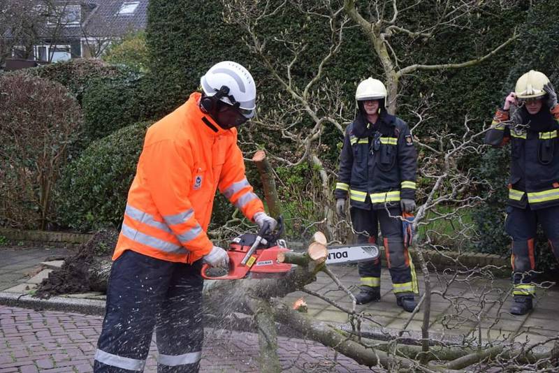 Omgewaaide boom verspert doorgaande weg