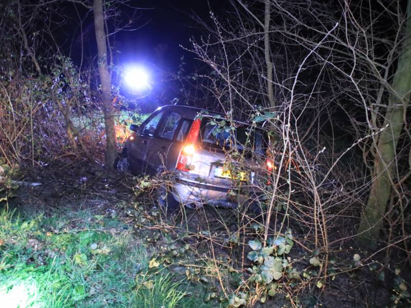 Automobilist vliegt uit de bocht en belandt in de bosjes