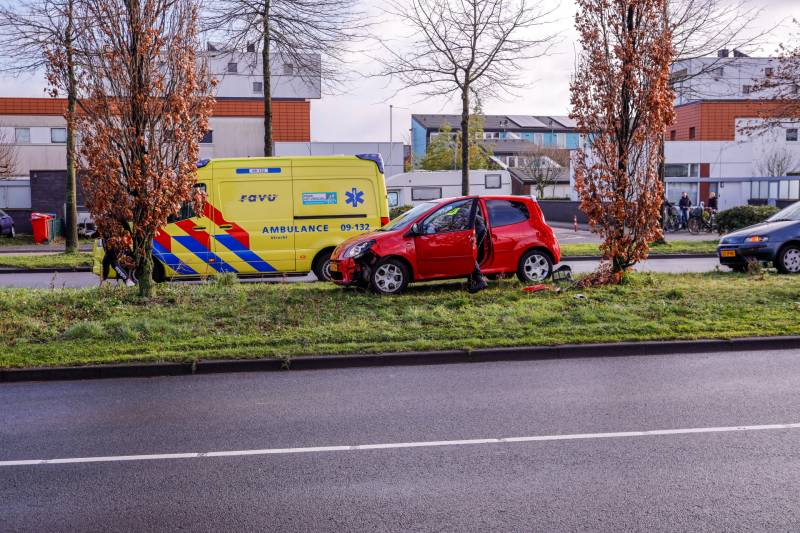 Auto raakt van de weg en botst op boom
