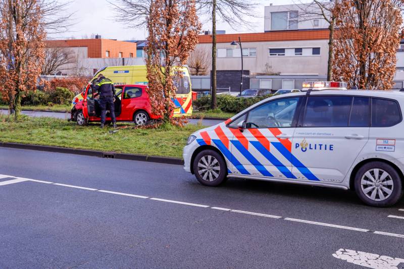 Auto raakt van de weg en botst op boom