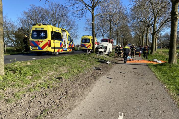 Bestelbus crasht frontaal tegen boom