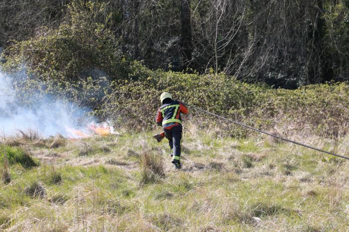 Stuk natuur achter bouwterrein in brand gestoken