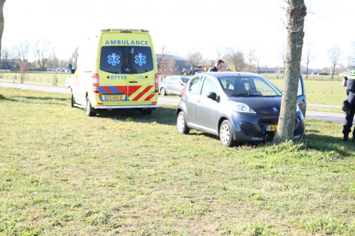 Auto botst op boom, inzittende bekneld