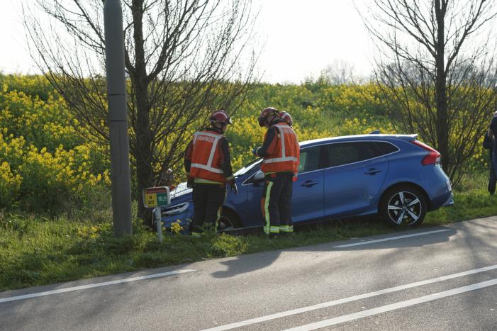 Auto raakt van de weg en botst tegen boom