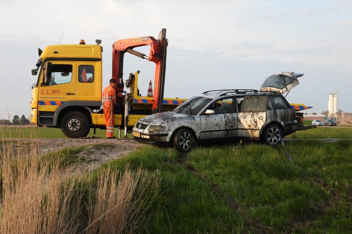 Auto op zijn kop in de sloot