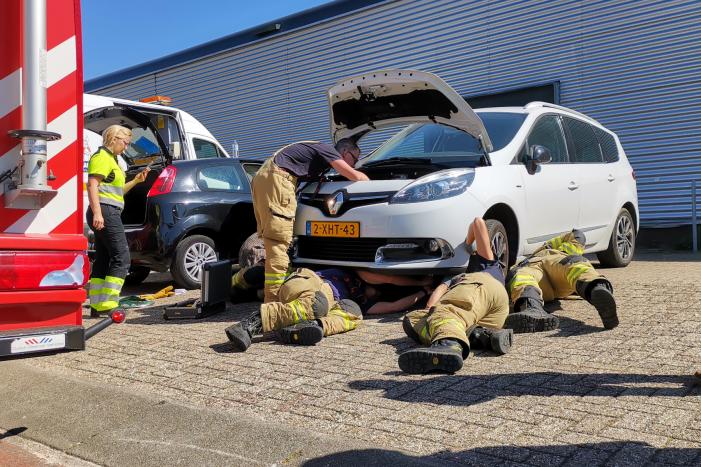 Kat vast in motorcompartiment van auto