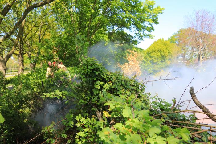 Struiken in brand op geluidswal