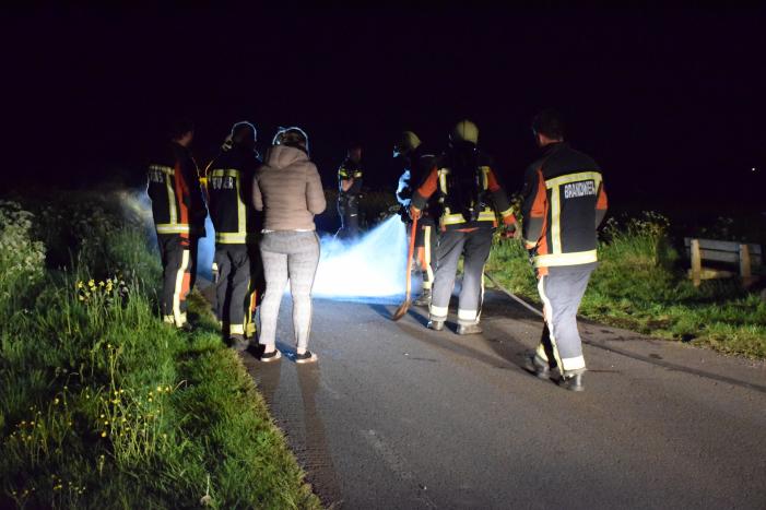 Brandweer blust brandend asfalt